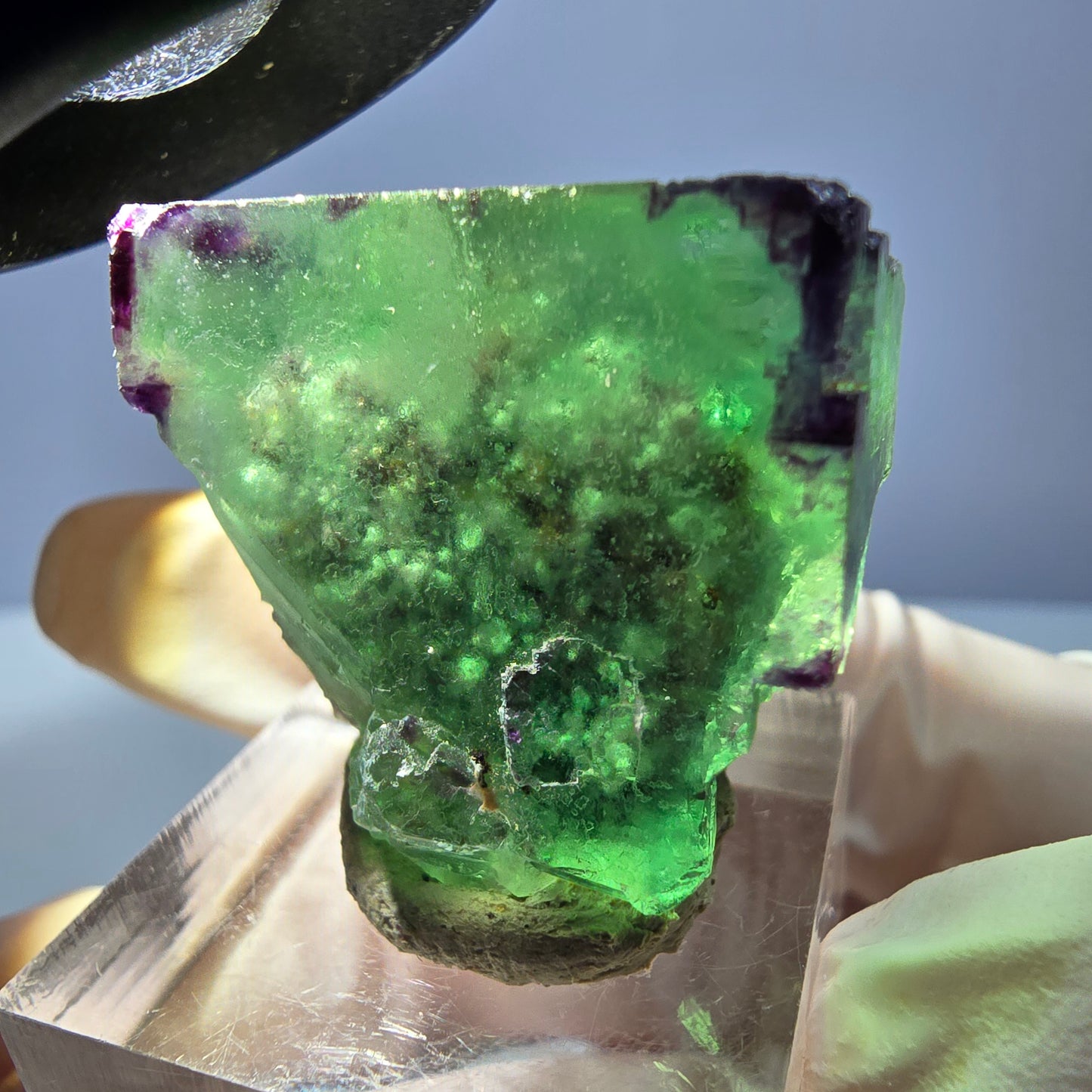 Klarer Phantom Fluorit Würfel, grün lila Okorusu, Namibia 28*28*17mm