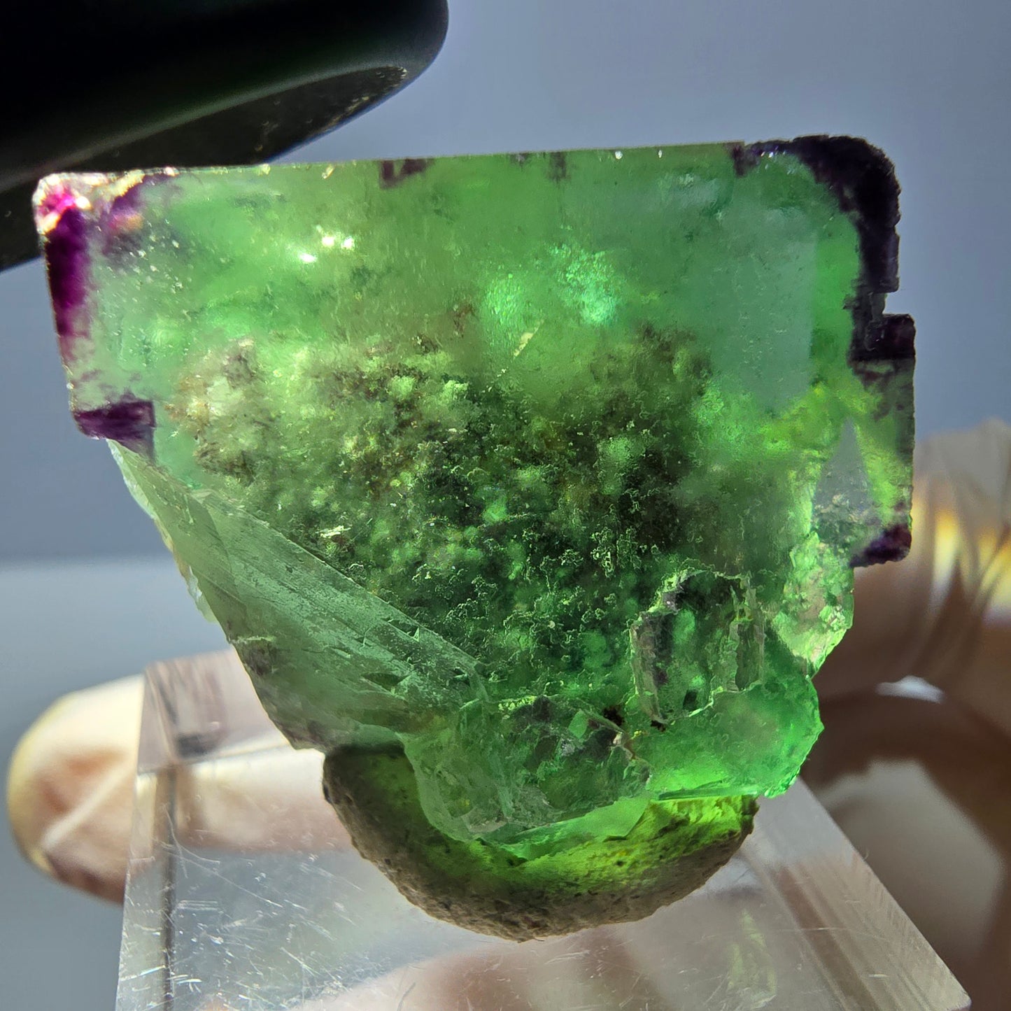 Klarer Phantom Fluorit Würfel, grün lila Okorusu, Namibia 28*28*17mm