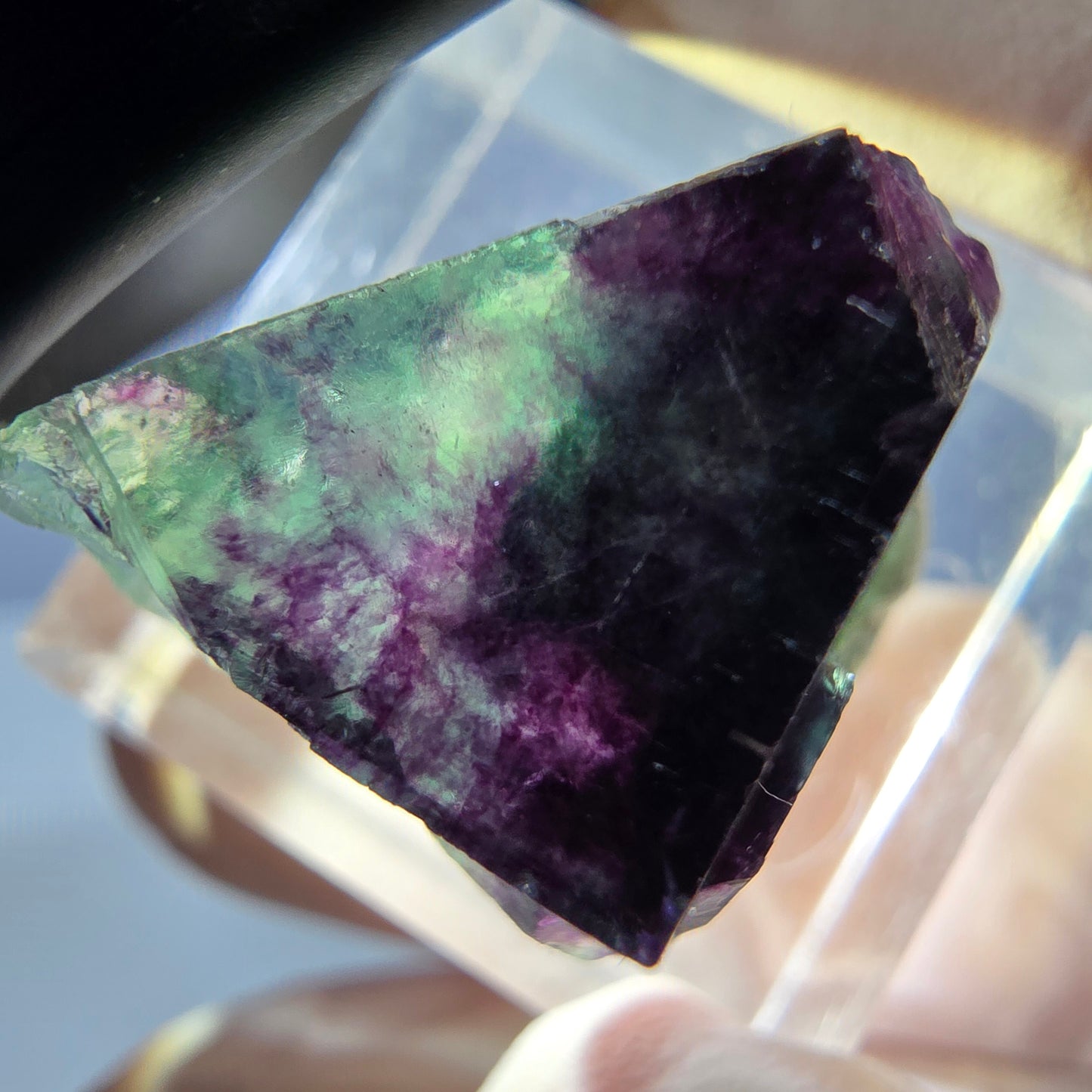 Klarer Phantom Fluorit Würfel, grün lila Okorusu, Namibia 21*18*16mm