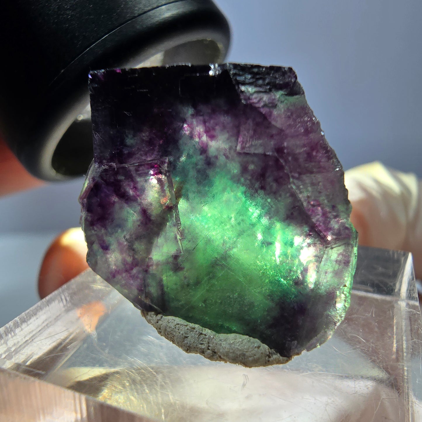 Klarer Phantom Fluorit Würfel, grün lila Okorusu, Namibia 21*18*16mm