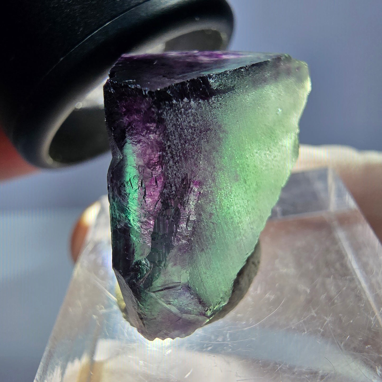 Klarer Phantom Fluorit Würfel, grün lila Okorusu, Namibia 21*18*16mm