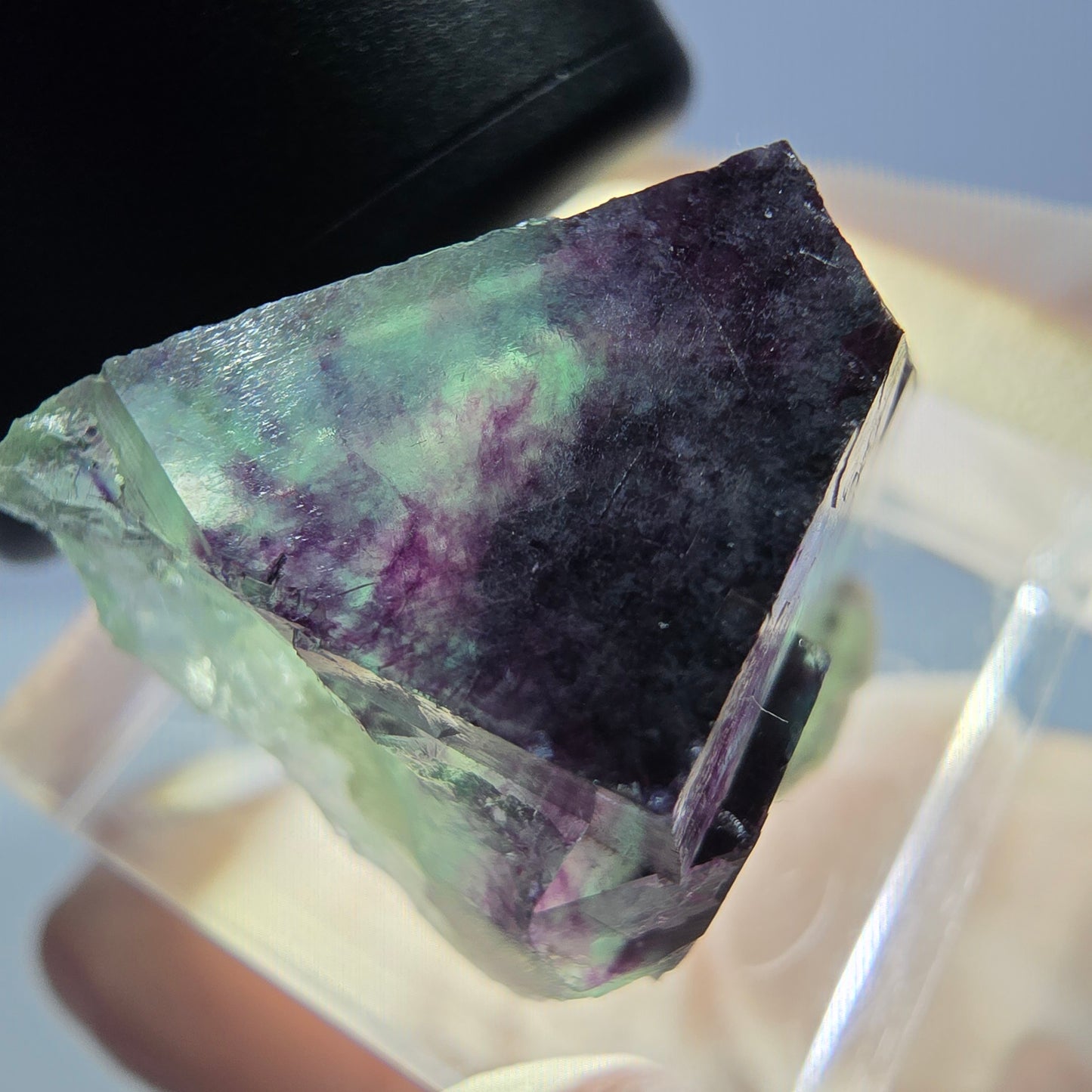 Klarer Phantom Fluorit Würfel, grün lila Okorusu, Namibia 21*18*16mm