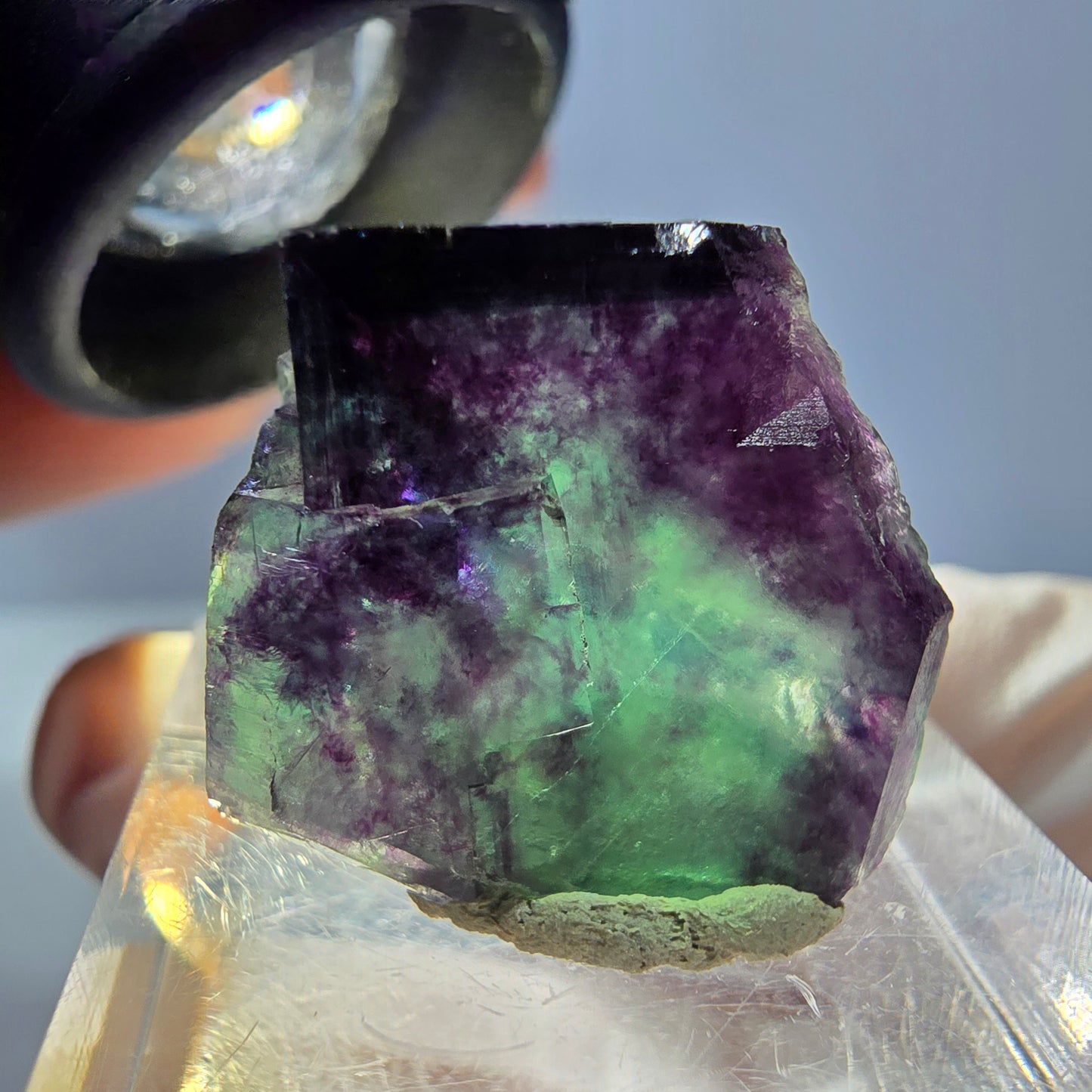 Klarer Phantom Fluorit Würfel, grün lila Okorusu, Namibia 21*18*16mm