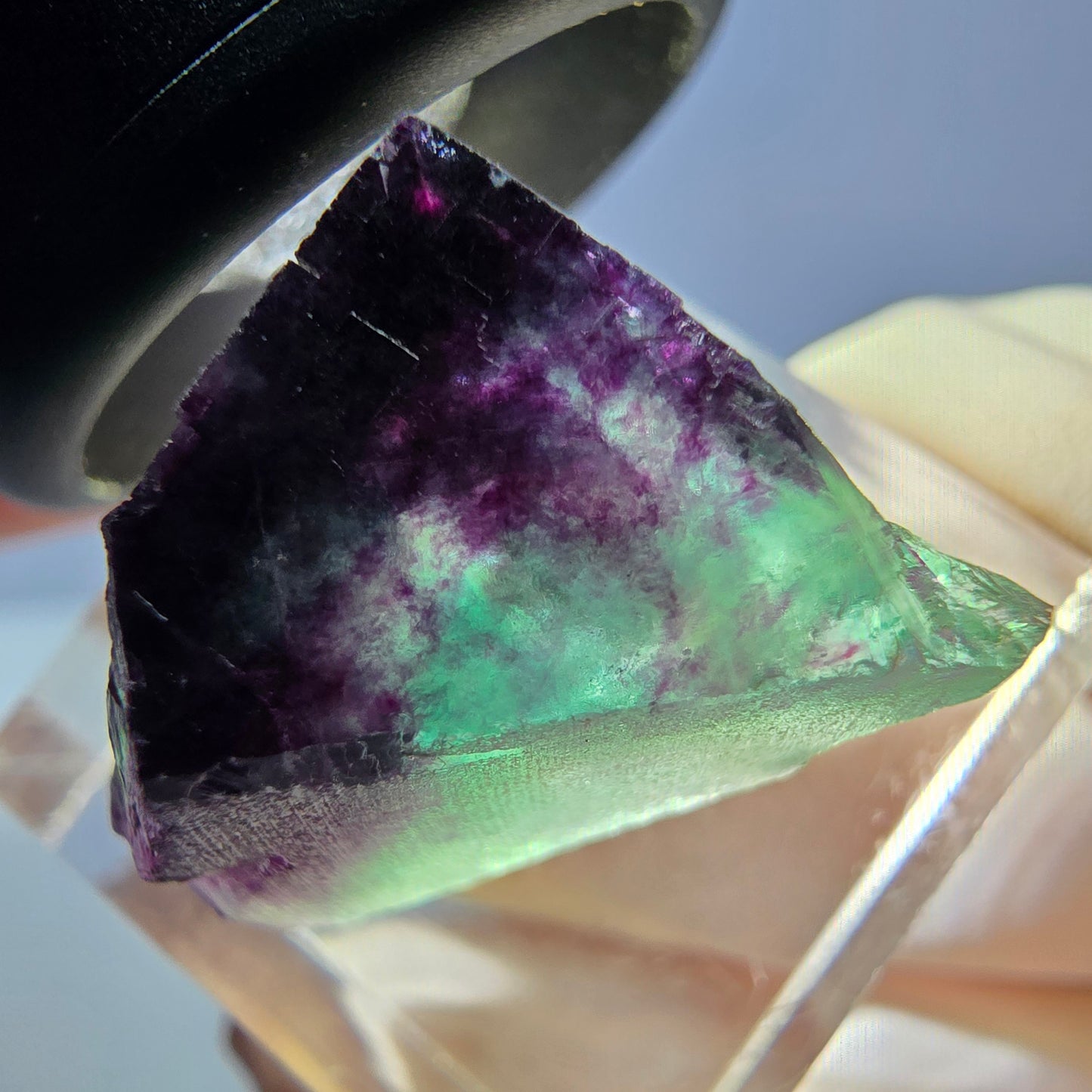 Klarer Phantom Fluorit Würfel, grün lila Okorusu, Namibia 21*18*16mm