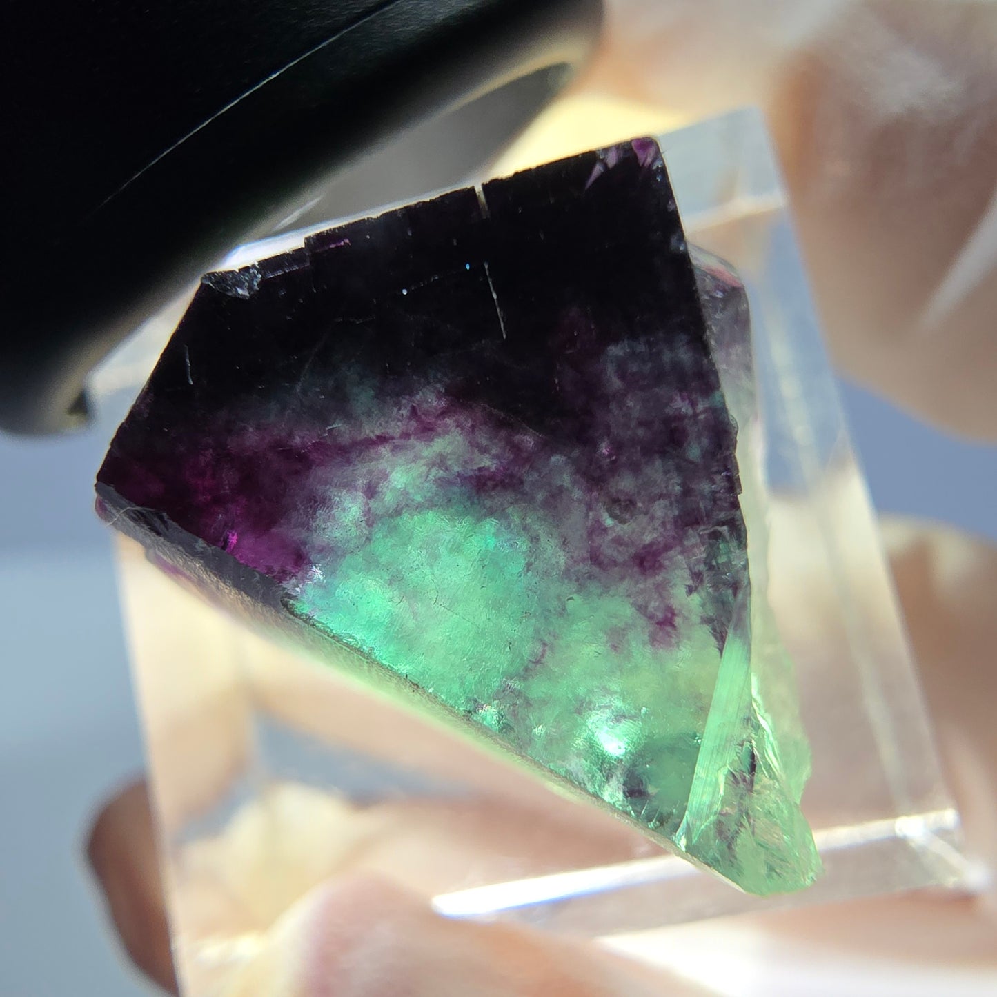 Klarer Phantom Fluorit Würfel, grün lila Okorusu, Namibia 21*18*16mm