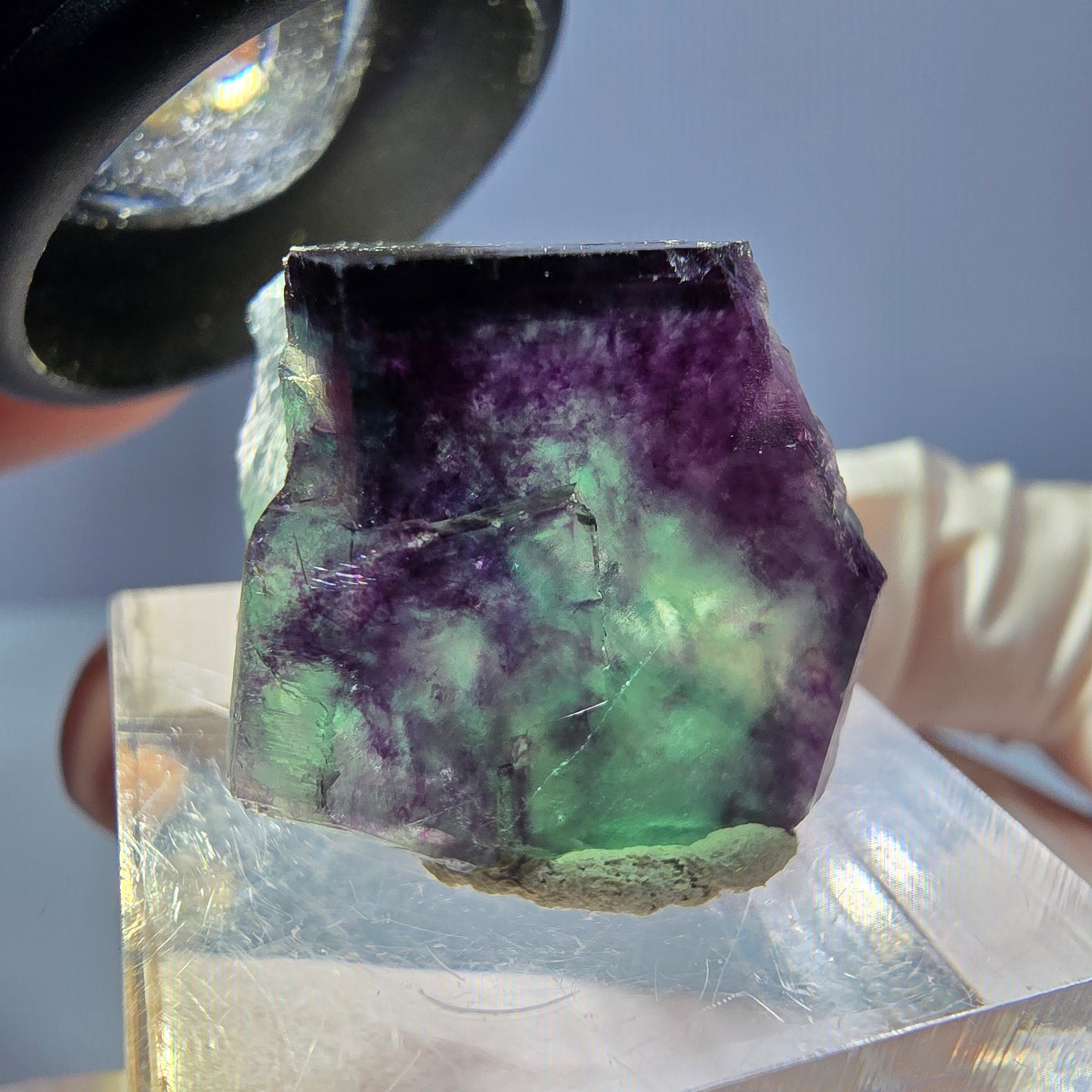 Klarer Phantom Fluorit Würfel, grün lila Okorusu, Namibia 21*18*16mm