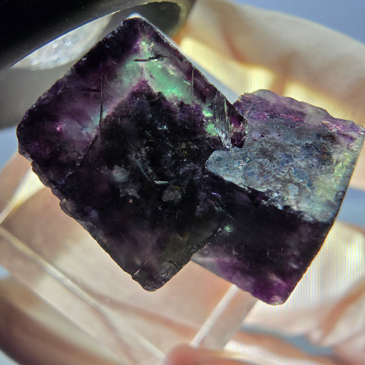 Klarer Phantom Fluorit Würfel, grün lila Okorusu, Namibia 23*15*16mm