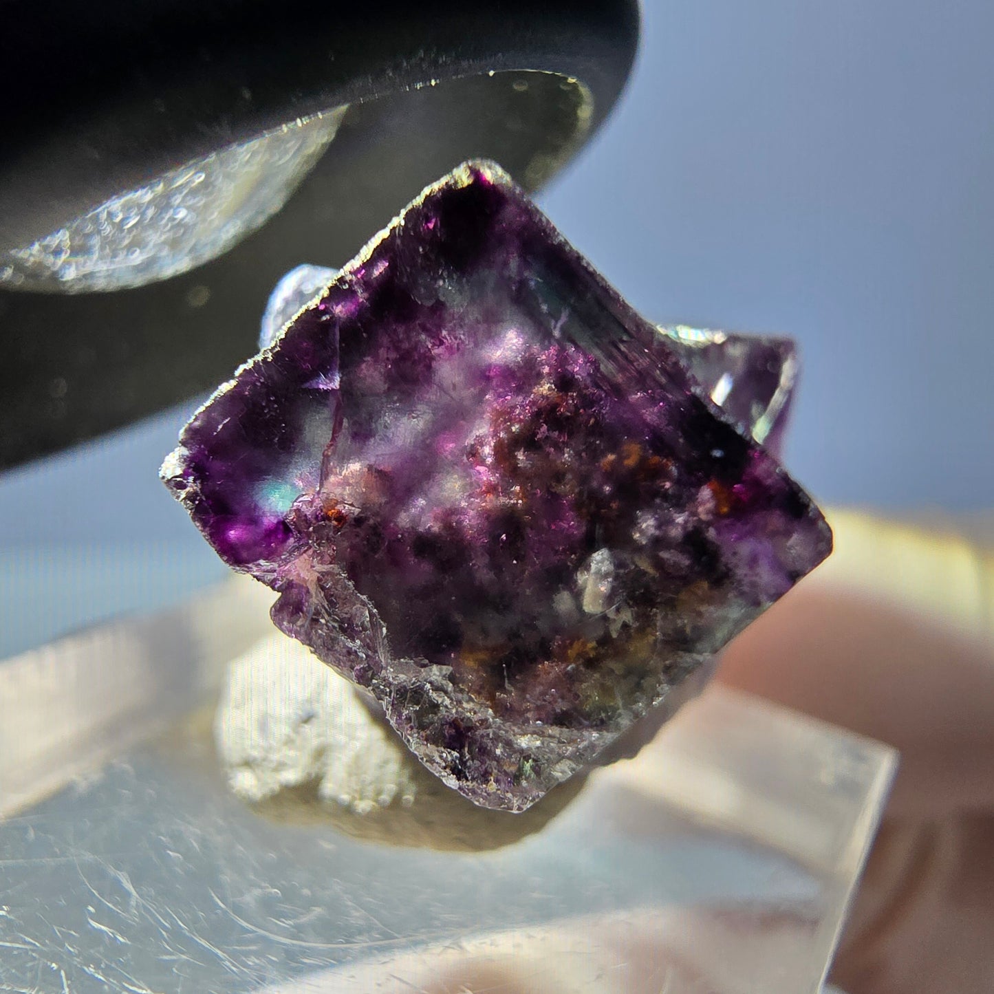 Klarer Phantom Fluorit Würfel, grün lila Okorusu, Namibia 23*15*16mm