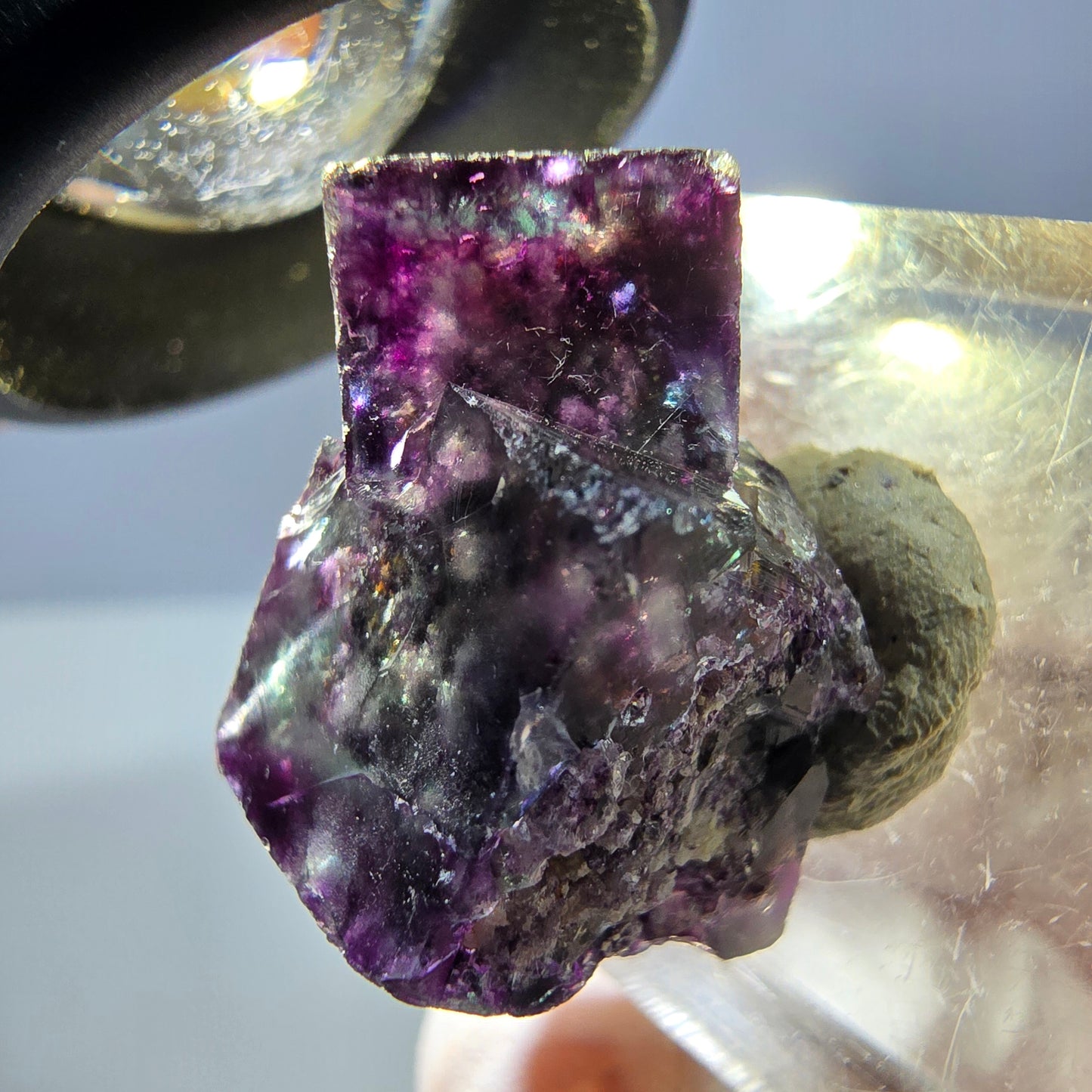 Klarer Phantom Fluorit Würfel, grün lila Okorusu, Namibia 23*15*16mm