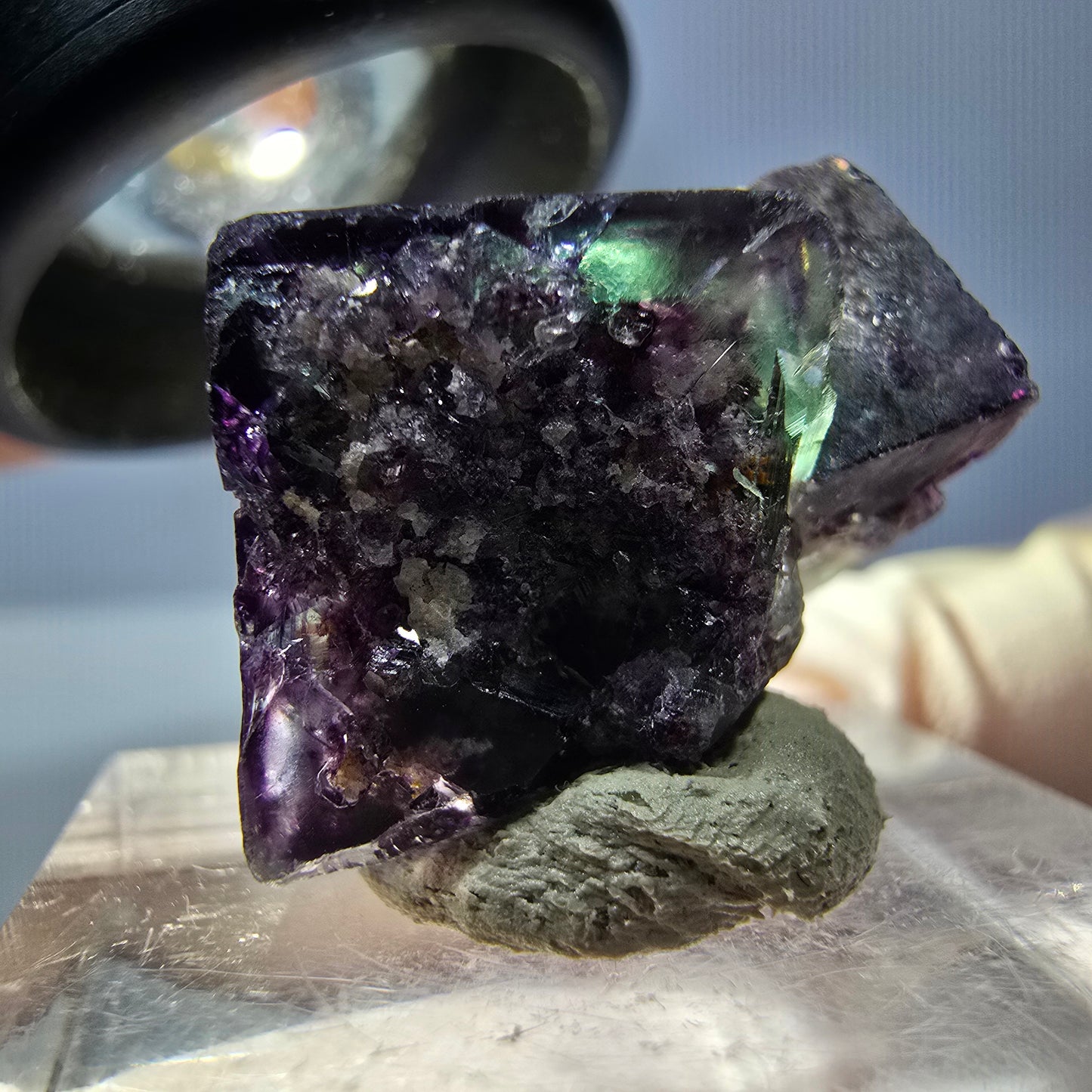Klarer Phantom Fluorit Würfel, grün lila Okorusu, Namibia 23*15*16mm