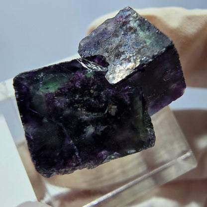 Klarer Phantom Fluorit Würfel, grün lila Okorusu, Namibia 23*15*16mm