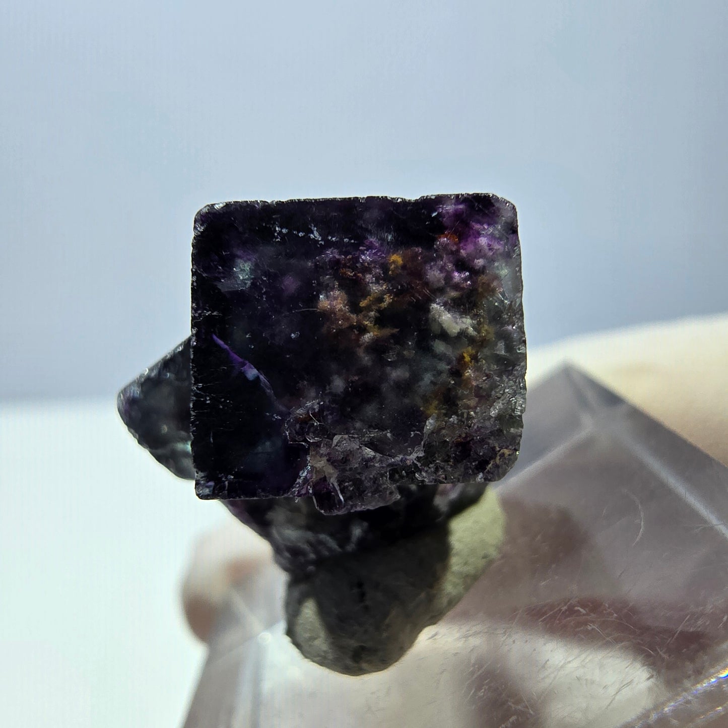 Klarer Phantom Fluorit Würfel, grün lila Okorusu, Namibia 23*15*16mm
