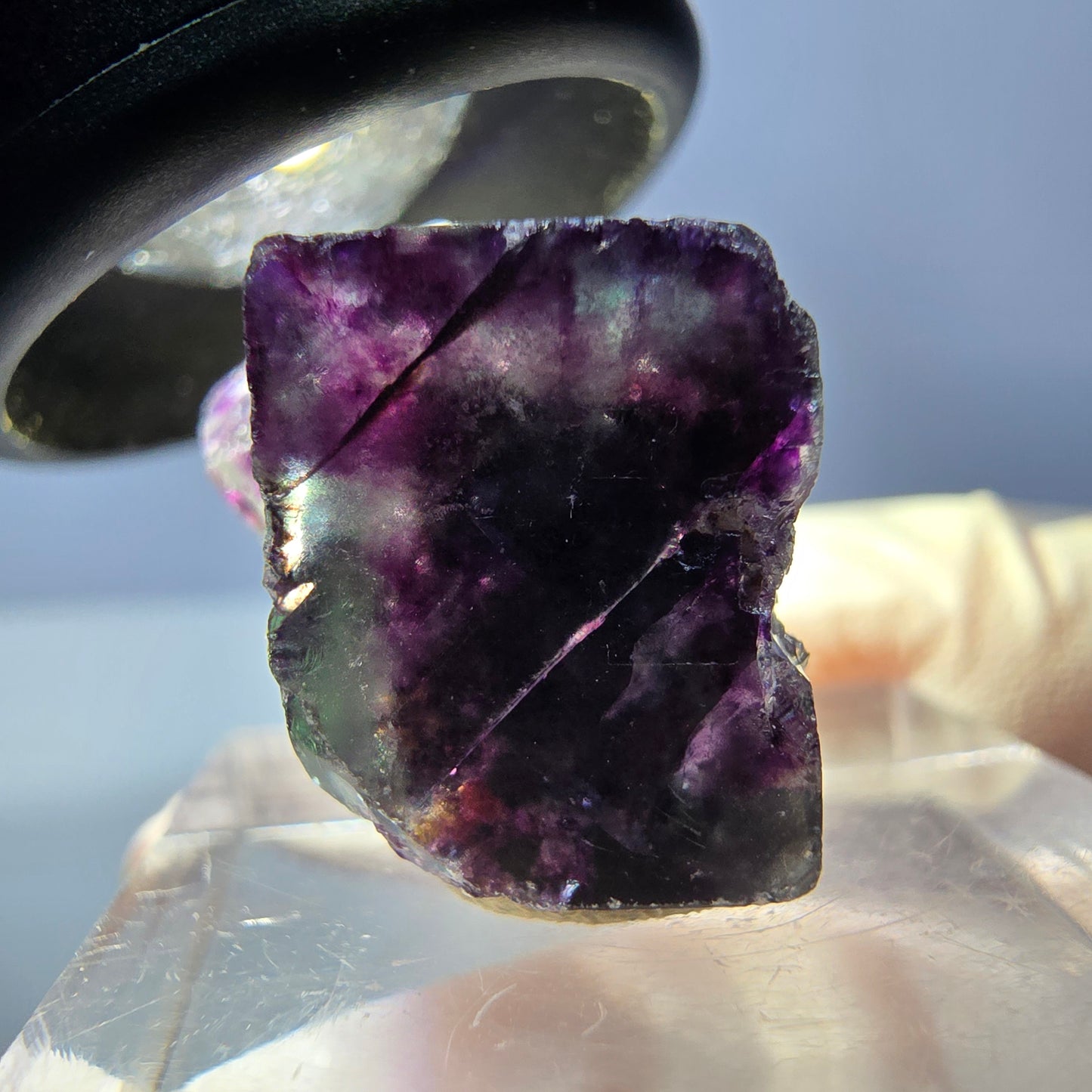 Klarer Phantom Fluorit Würfel, grün lila Okorusu, Namibia 23*15*16mm