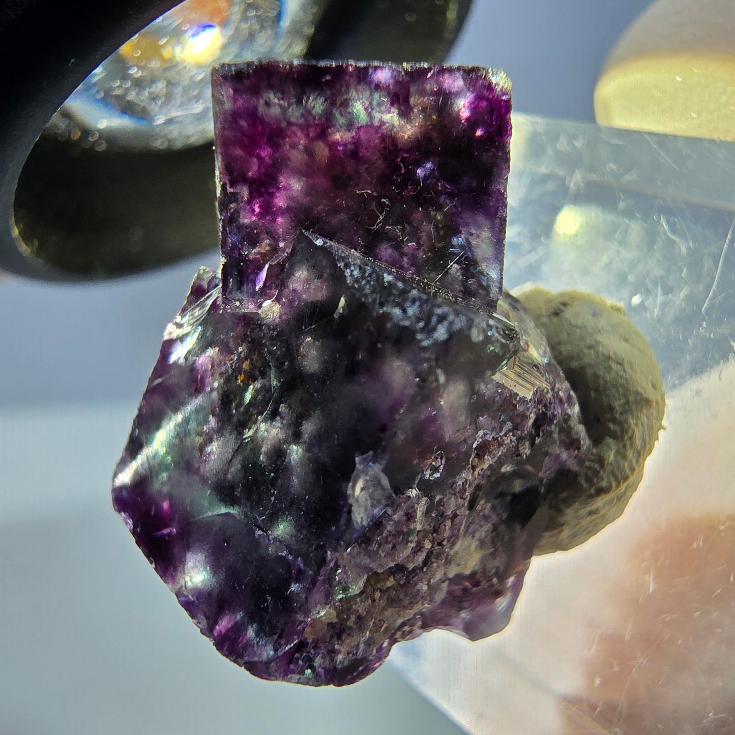 Klarer Phantom Fluorit Würfel, grün lila Okorusu, Namibia 23*15*16mm