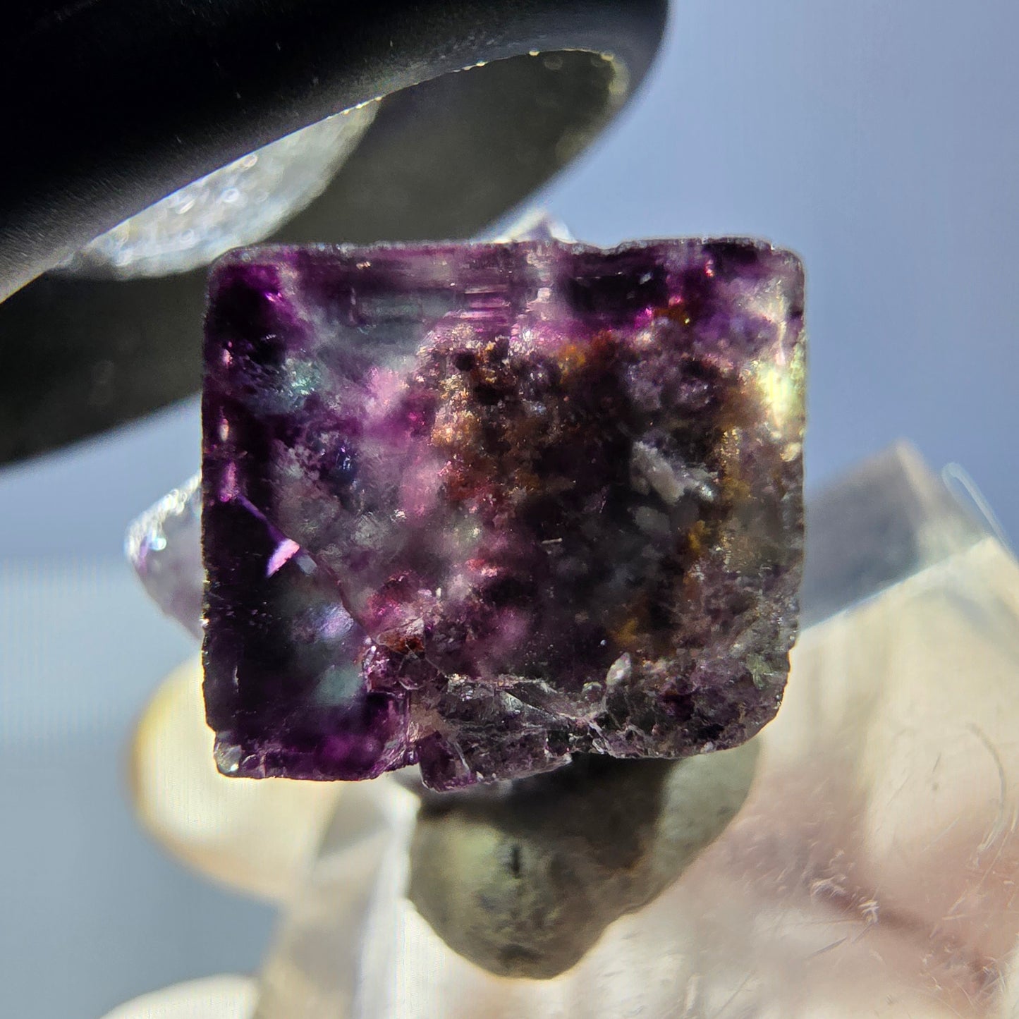 Klarer Phantom Fluorit Würfel, grün lila Okorusu, Namibia 23*15*16mm