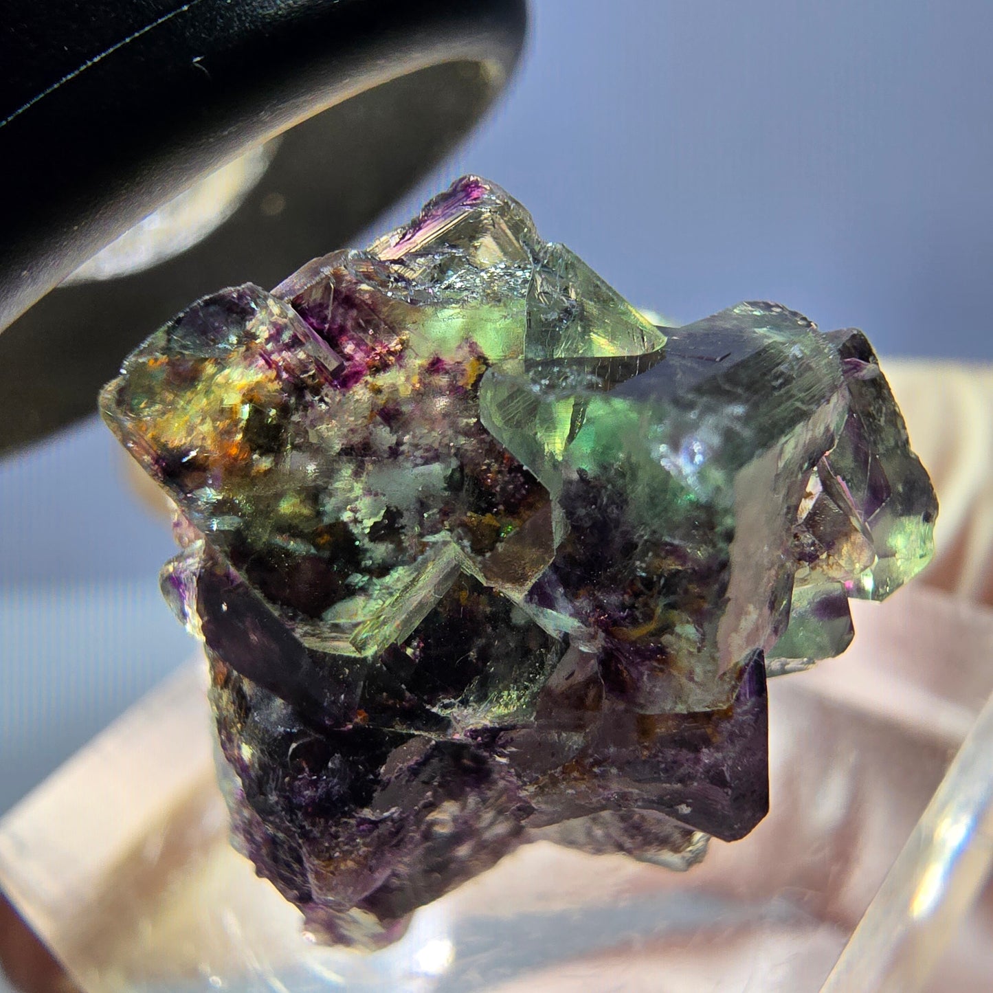 Klarer Phantom Fluorit Würfel, grün lila Okorusu, Namibia 24*19*16mm