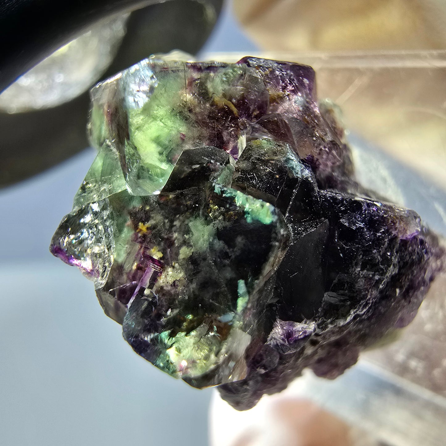 Klarer Phantom Fluorit Würfel, grün lila Okorusu, Namibia 24*19*16mm