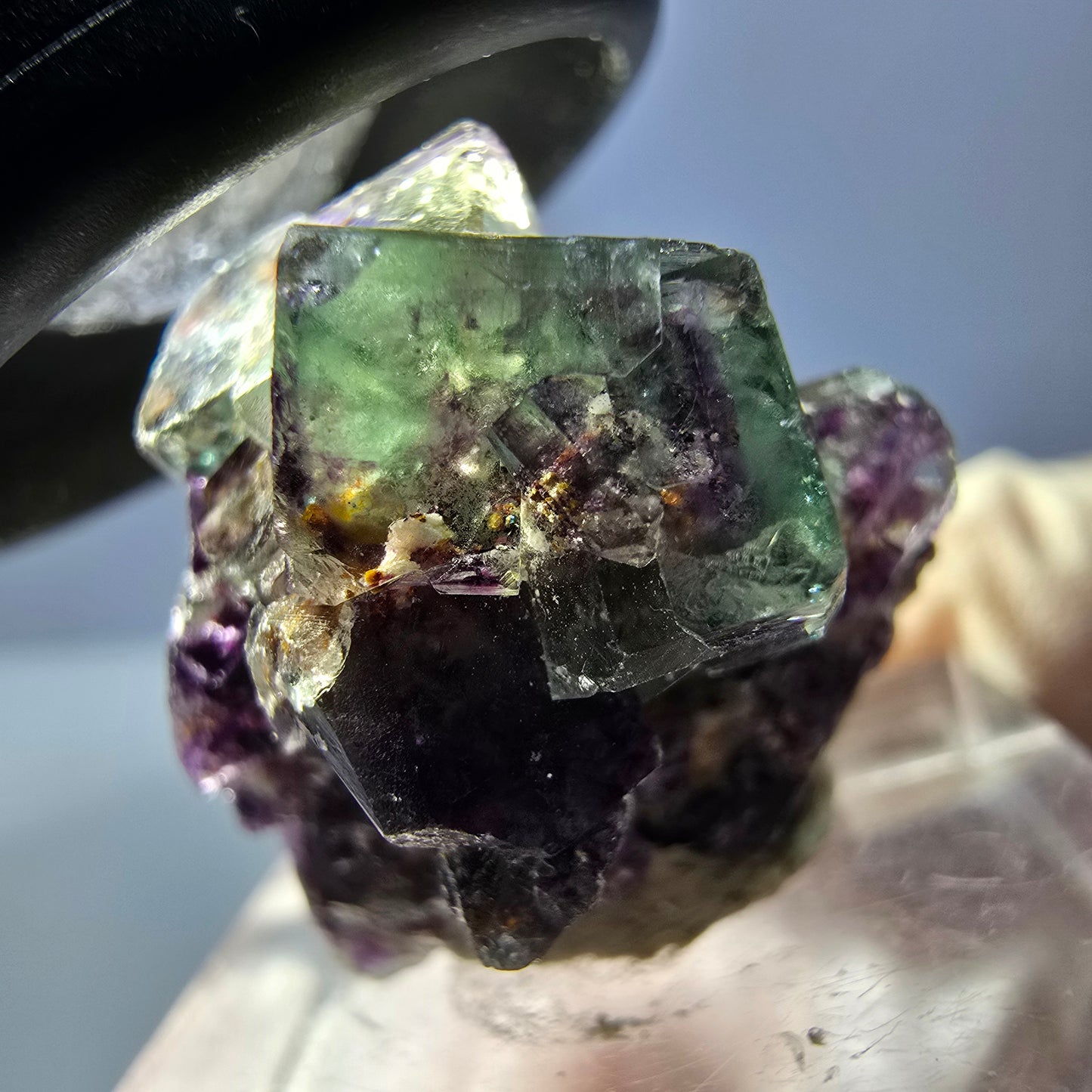 Klarer Phantom Fluorit Würfel, grün lila Okorusu, Namibia 24*19*16mm