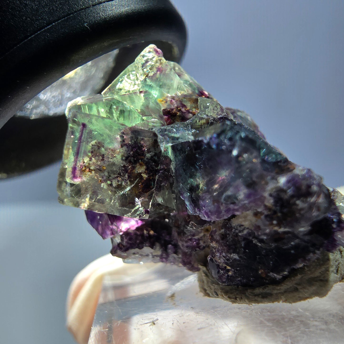 Klarer Phantom Fluorit Würfel, grün lila Okorusu, Namibia 24*19*16mm