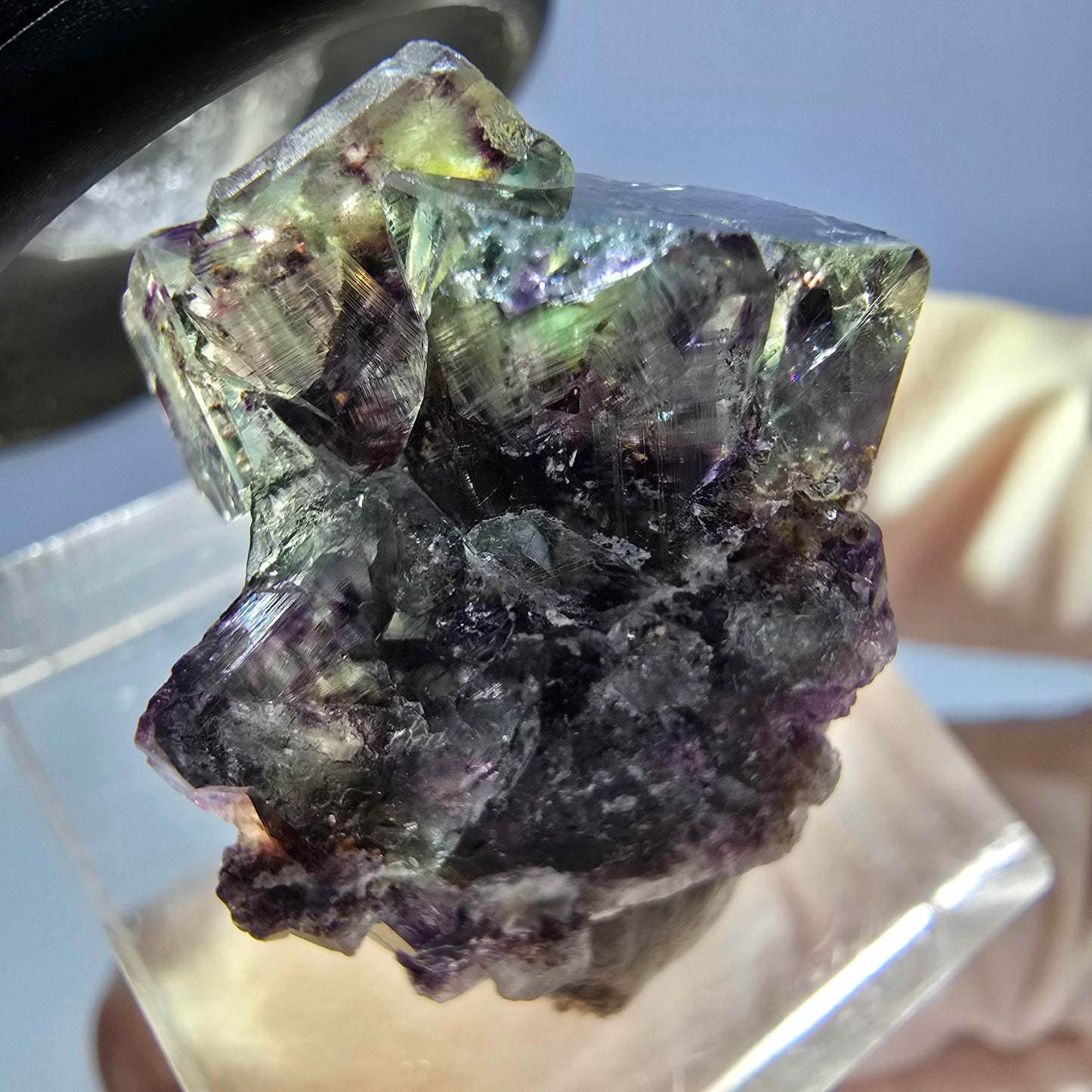 Klarer Phantom Fluorit Würfel, grün lila Okorusu, Namibia 24*19*16mm