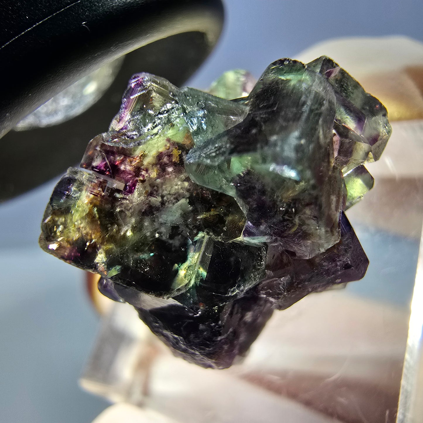 Klarer Phantom Fluorit Würfel, grün lila Okorusu, Namibia 24*19*16mm