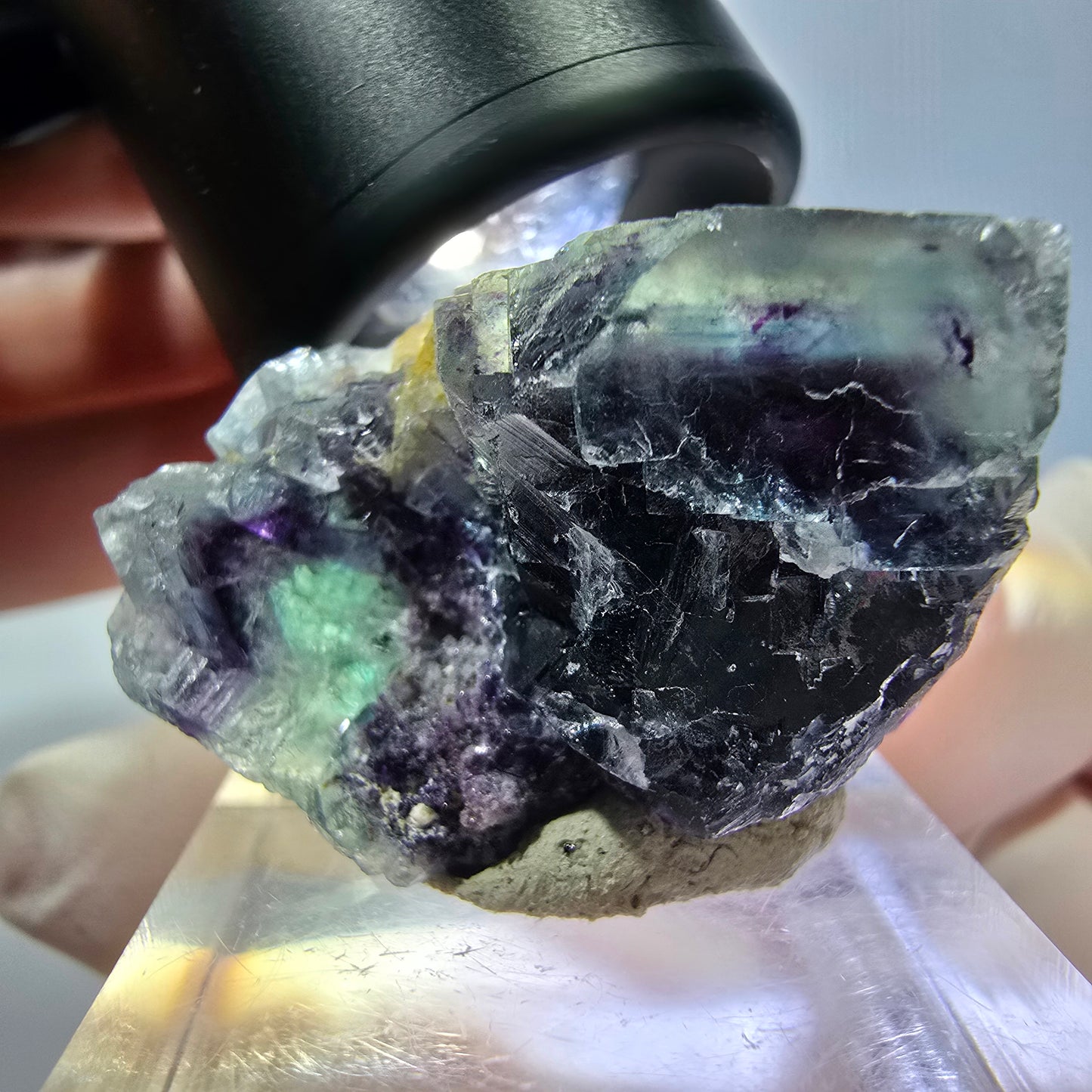 Phantom Fluorit Würfel Stufe, grün lila Okorusu, Namibia 34*21*19mm