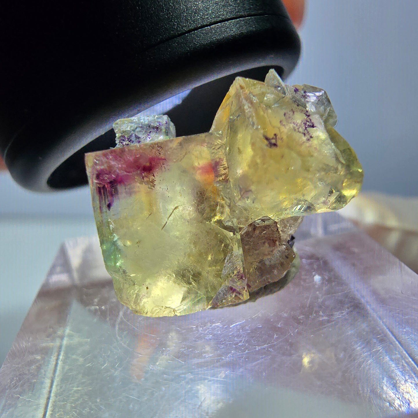 Phantom Fluorit Würfel Stufe, gelb lila Okorusu, Namibia 16*14*13mm