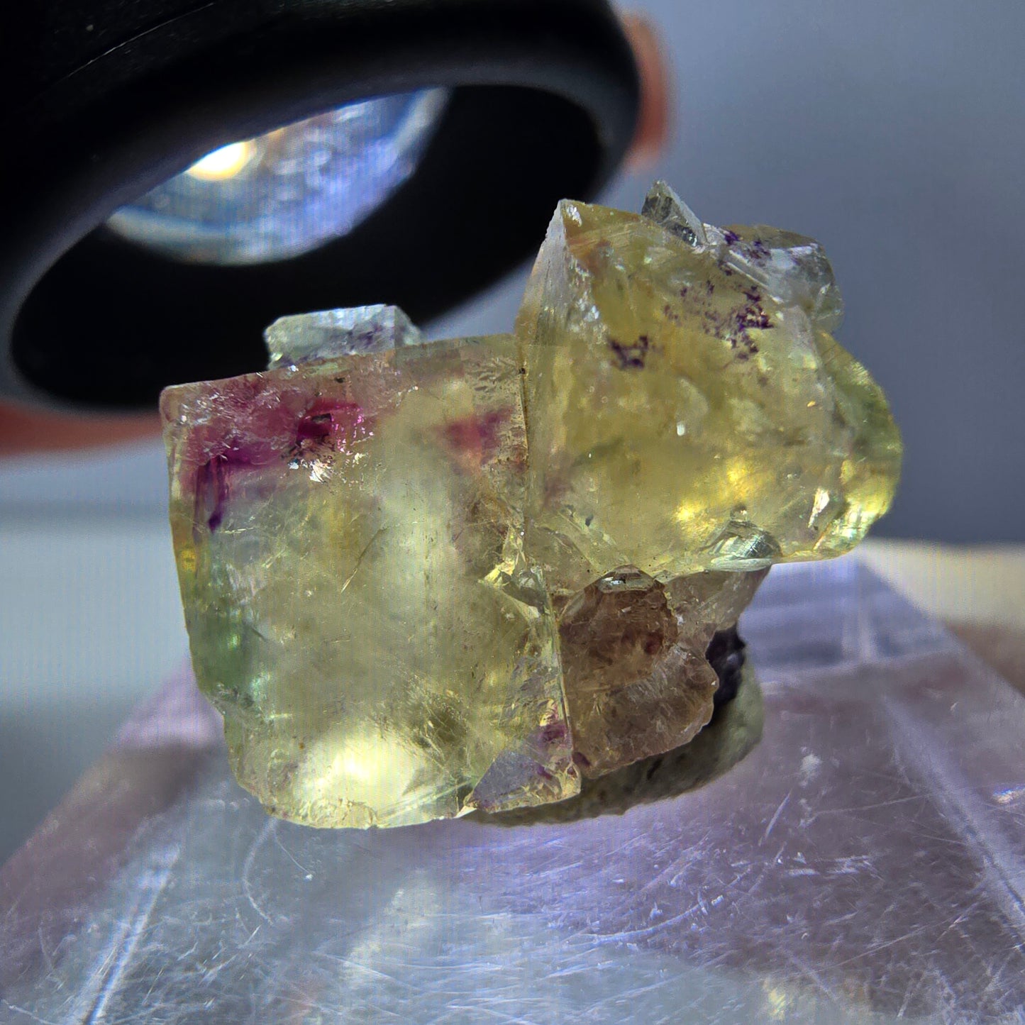 Phantom Fluorit Würfel Stufe, gelb lila Okorusu, Namibia 16*14*13mm