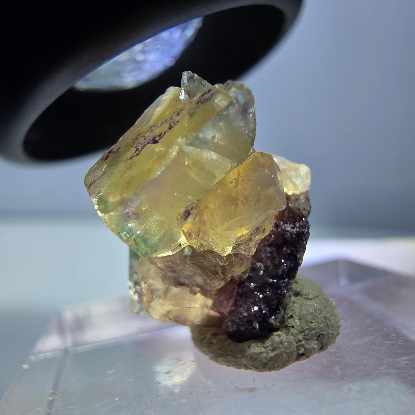 Phantom Fluorit Würfel Stufe, gelb lila Okorusu, Namibia 16*14*13mm