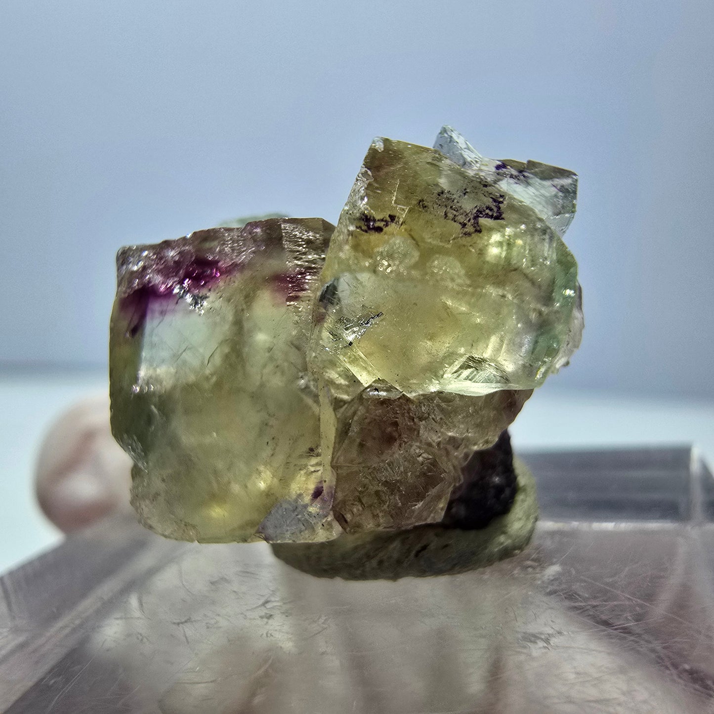 Phantom Fluorit Würfel Stufe, gelb lila Okorusu, Namibia 16*14*13mm