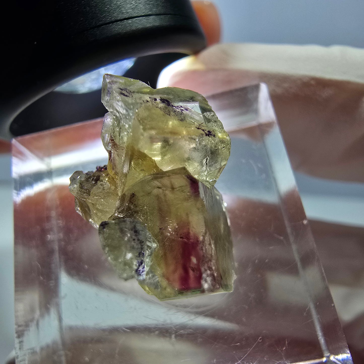 Phantom Fluorit Würfel Stufe, gelb lila Okorusu, Namibia 16*14*13mm