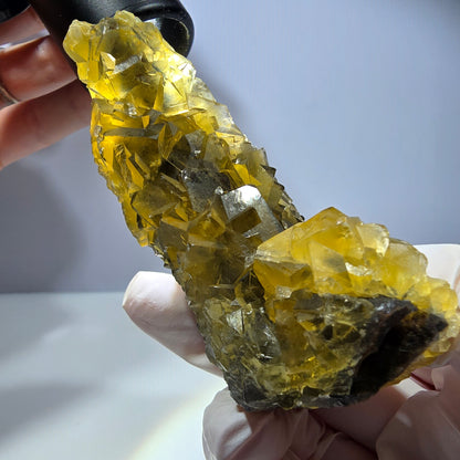 Phantom Fluorit Würfel Stufe, gelb grün Honey Pocket Mine, Okorusu, Namibia 88*66*32mm