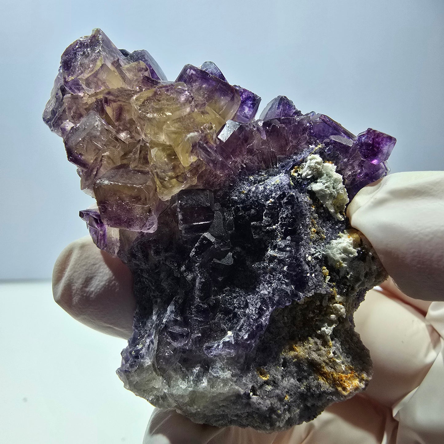 Phantom Fluorit Würfel Stufe, lila gelb Okorusu, Namibia 63*48*20mm