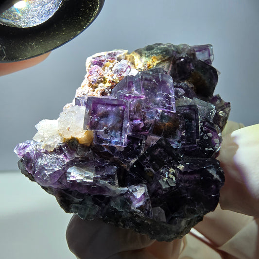Phantom Fluorit Würfel, Quarz Stufe, lila grün Okorusu, Namibia 57*41*29mm