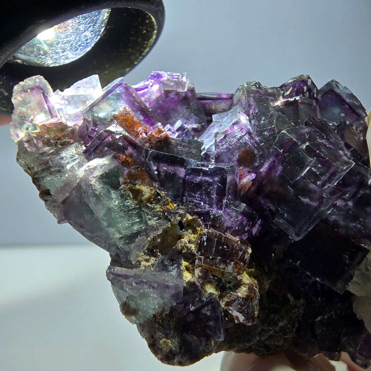 Cube de fluorite fantôme, spécimen de quartz, Okorusu violet-vert, Namibie, 57 x 41 x 29 mm 