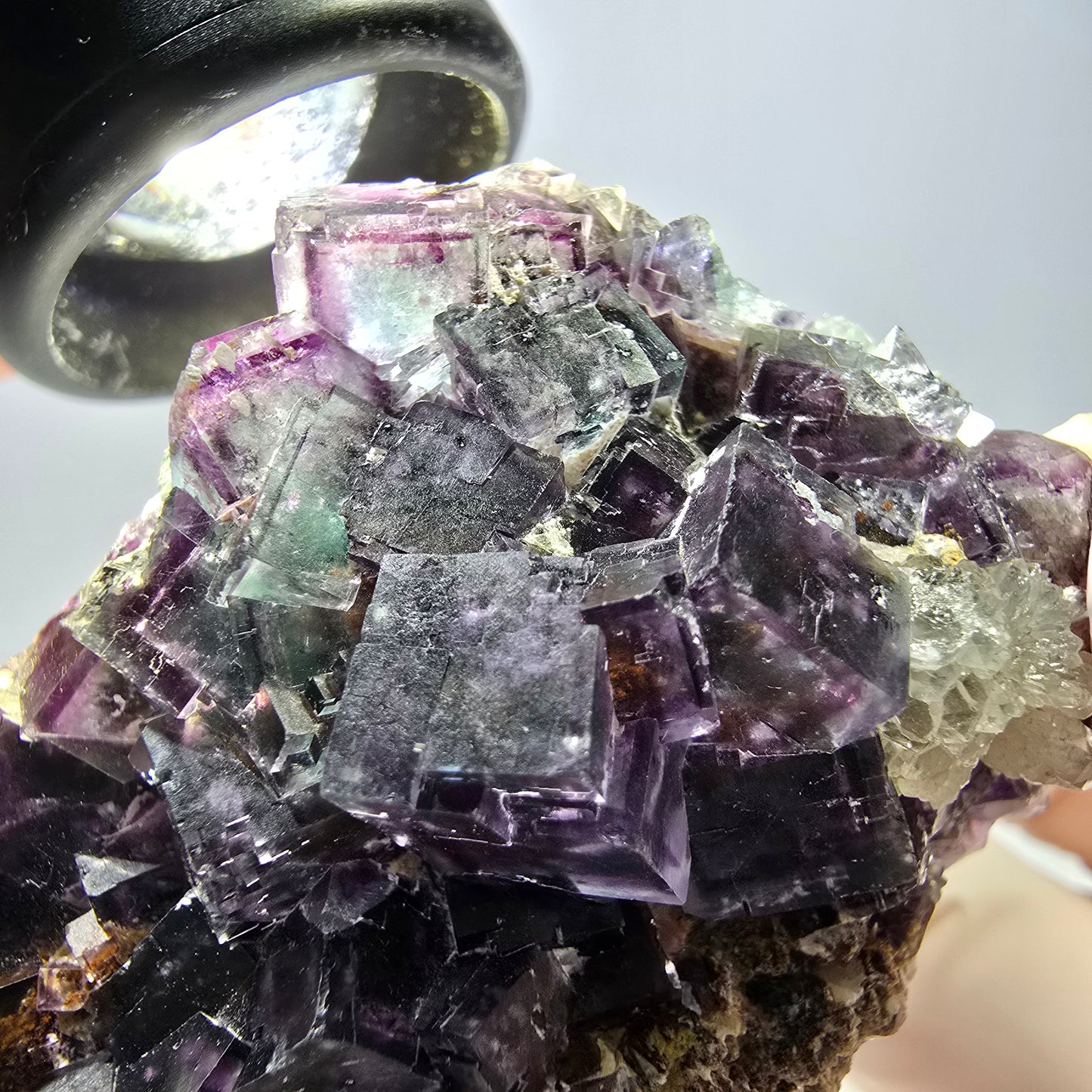 Cube de fluorite fantôme, spécimen de quartz, Okorusu violet-vert, Namibie, 57 x 41 x 29 mm 