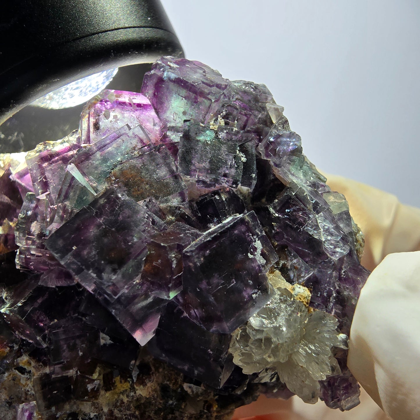 Cube de fluorite fantôme, spécimen de quartz, Okorusu violet-vert, Namibie, 57 x 41 x 29 mm 