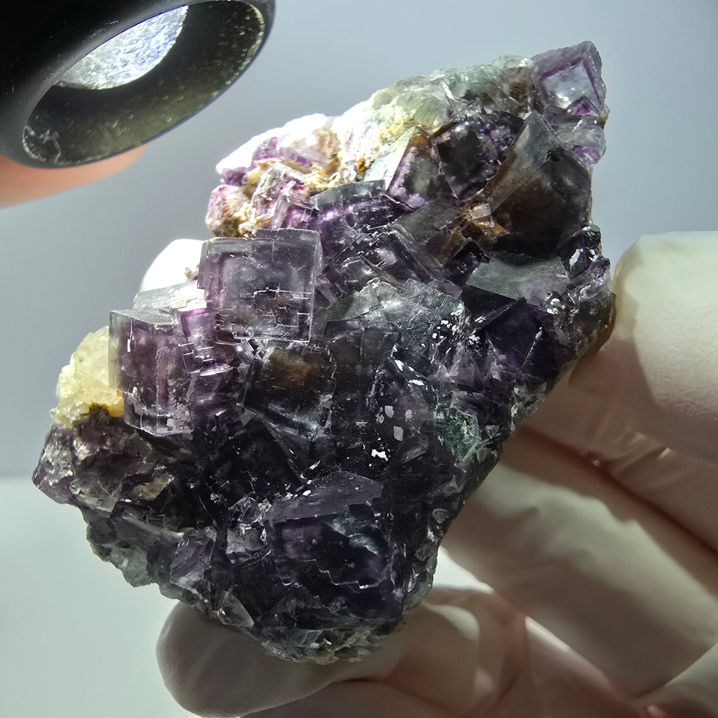 Cube de fluorite fantôme, spécimen de quartz, Okorusu violet-vert, Namibie, 57 x 41 x 29 mm 