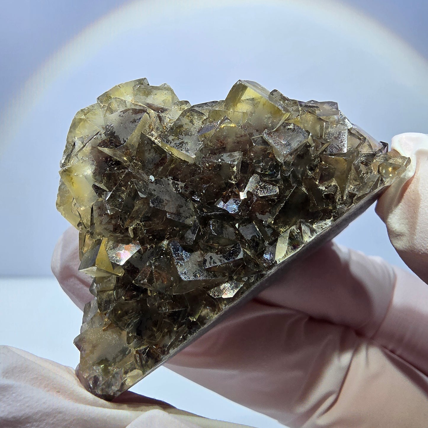 Phantom Fluorit Würfel Stufe, gelb lila Okorusu, Namibia 54*33*28mm
