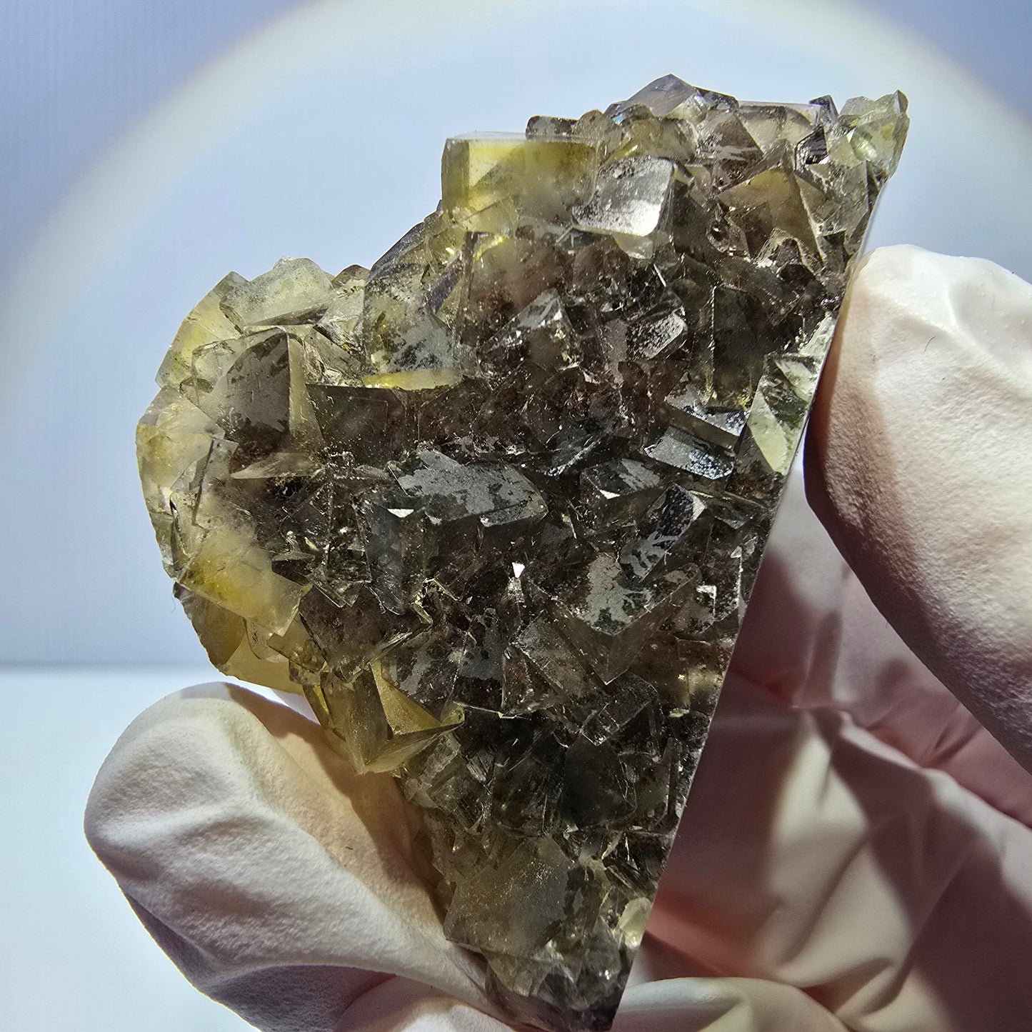 Phantom Fluorit Würfel Stufe, gelb lila Okorusu, Namibia 54*33*28mm