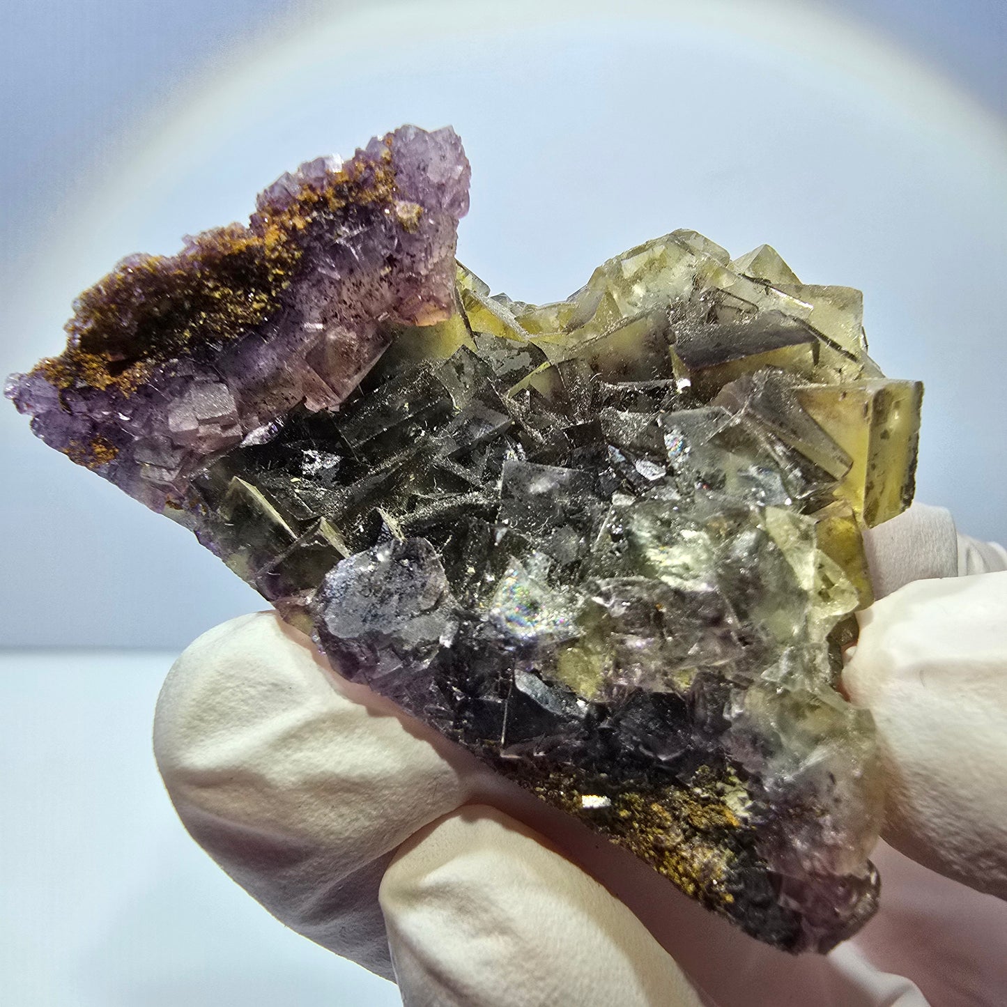Phantom Fluorit Würfel Stufe, gelb lila Okorusu, Namibia 54*33*28mm