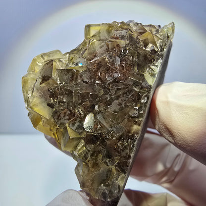 Phantom Fluorit Würfel Stufe, gelb lila Okorusu, Namibia 54*33*28mm