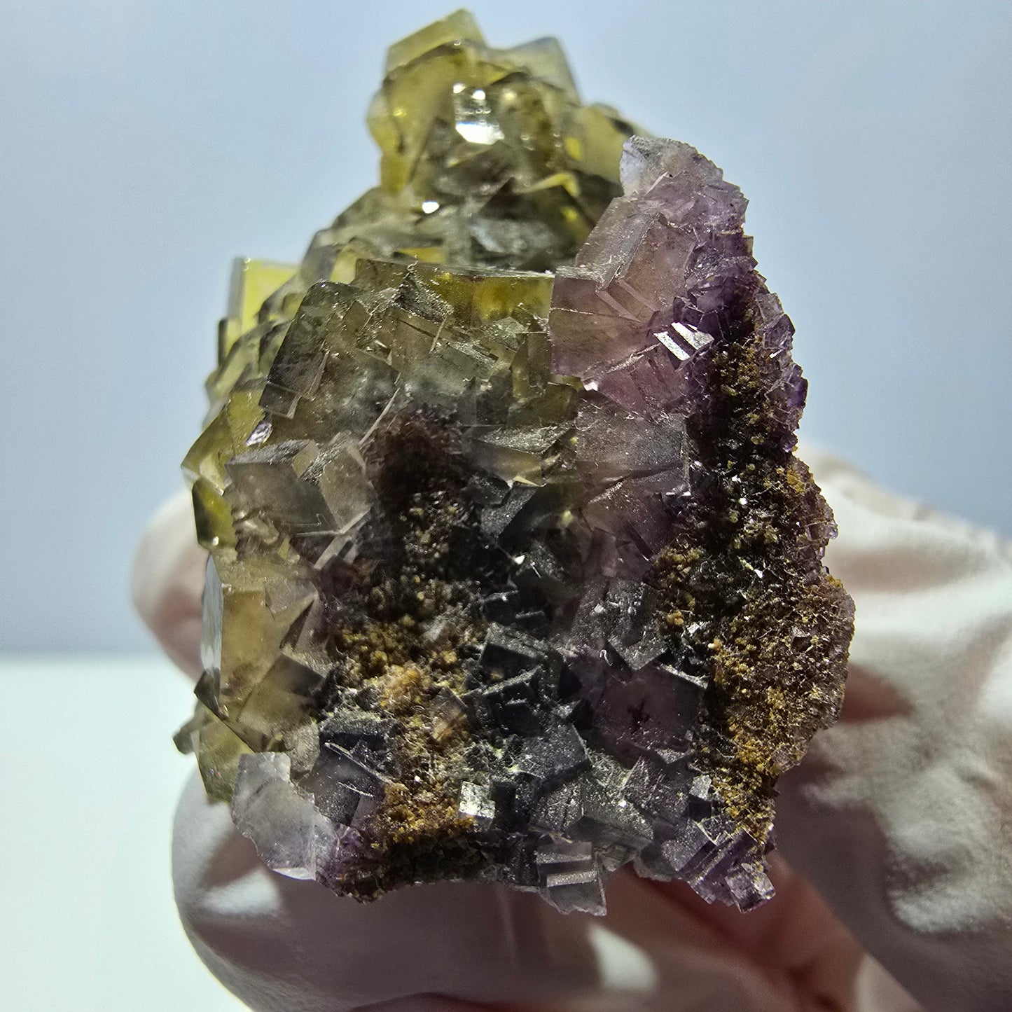 Phantom Fluorit Würfel Stufe, gelb lila Okorusu, Namibia 54*33*28mm
