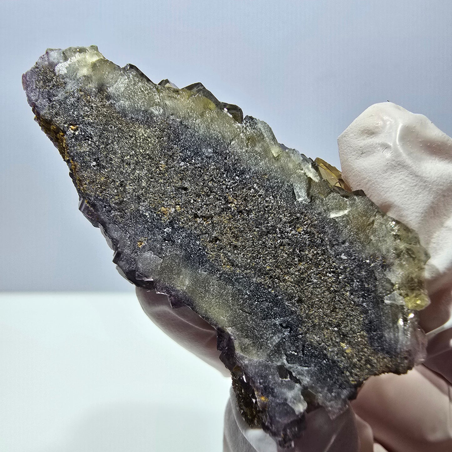 Phantom Fluorit Würfel Stufe, gelb lila Okorusu, Namibia 54*33*28mm