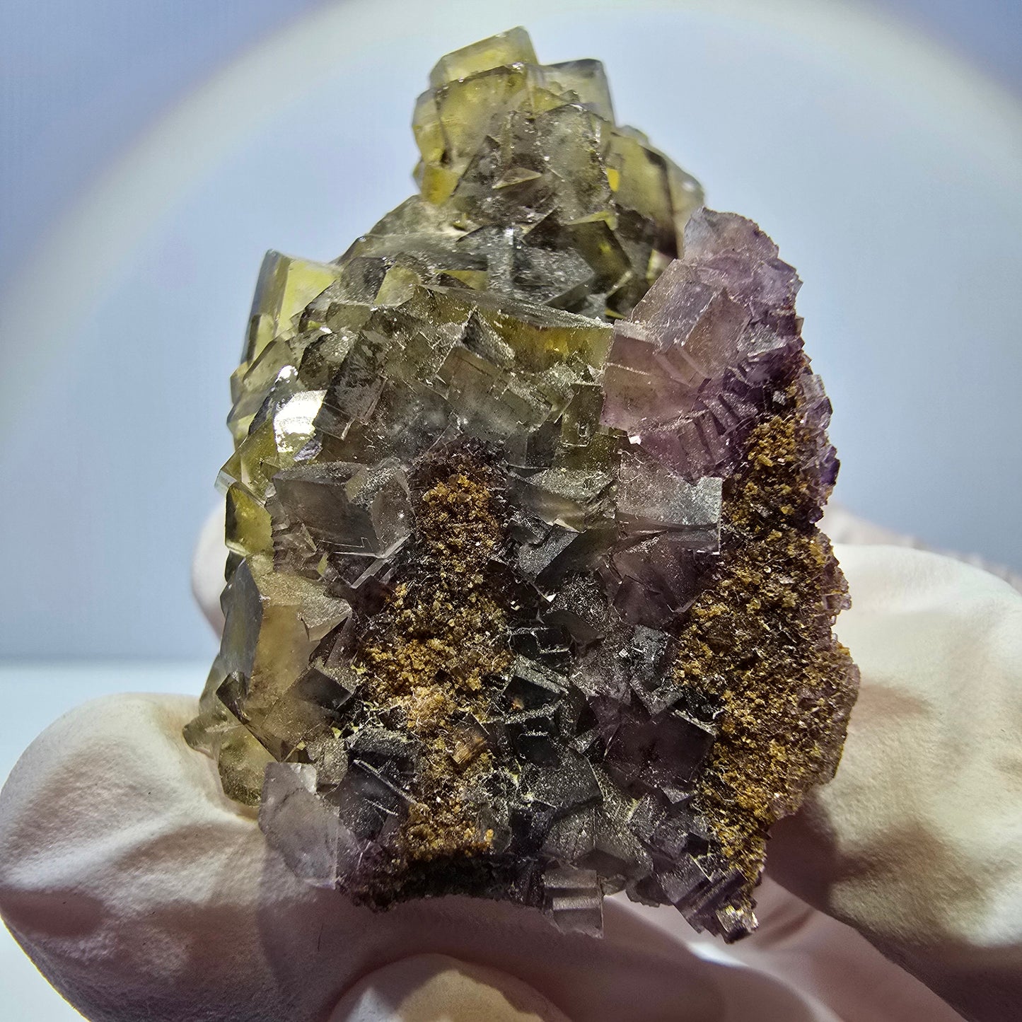 Phantom Fluorit Würfel Stufe, gelb lila Okorusu, Namibia 54*33*28mm