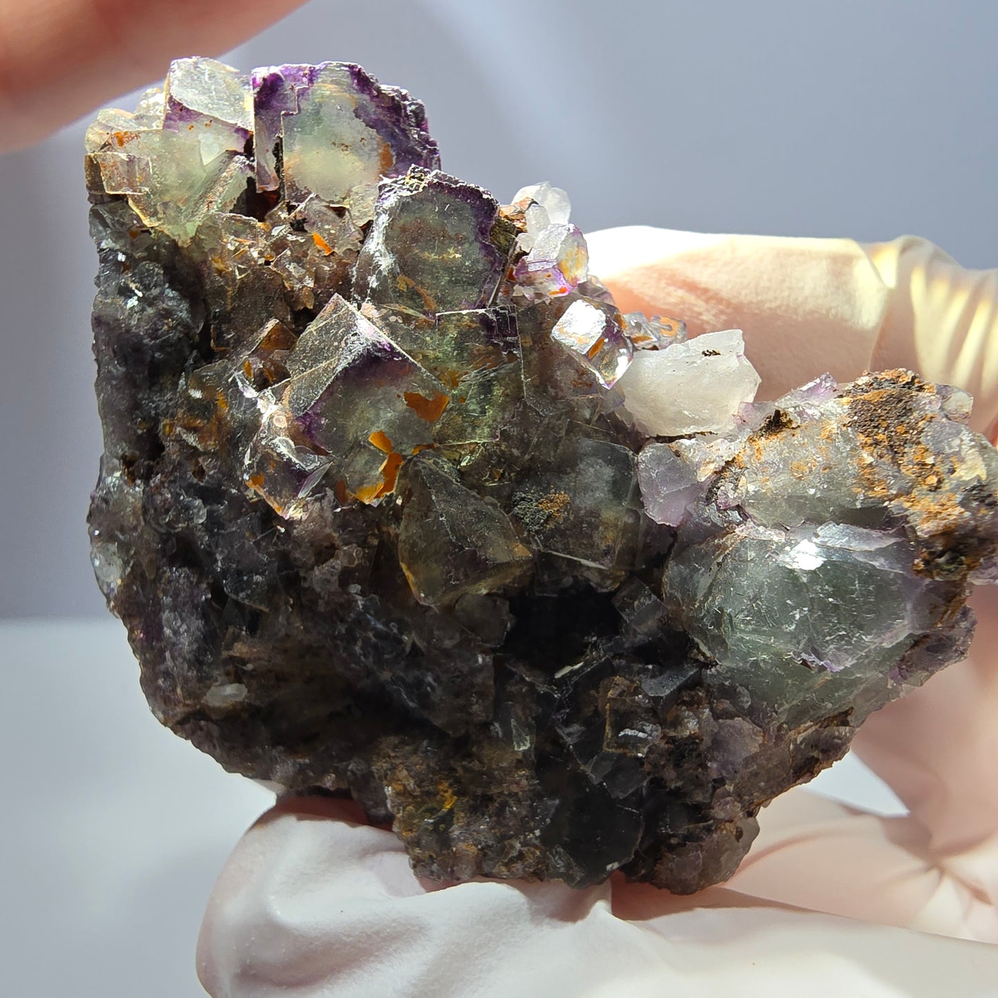 Cube de fluorite fantôme, spécimen de quartz, violet-vert Okorusu, Namibie 57 x 55 x 37 mm 