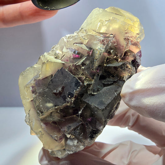 Phantom Fluorit Würfel Stufe, gelb lila Okorusu, Namibia 71*44*42mm