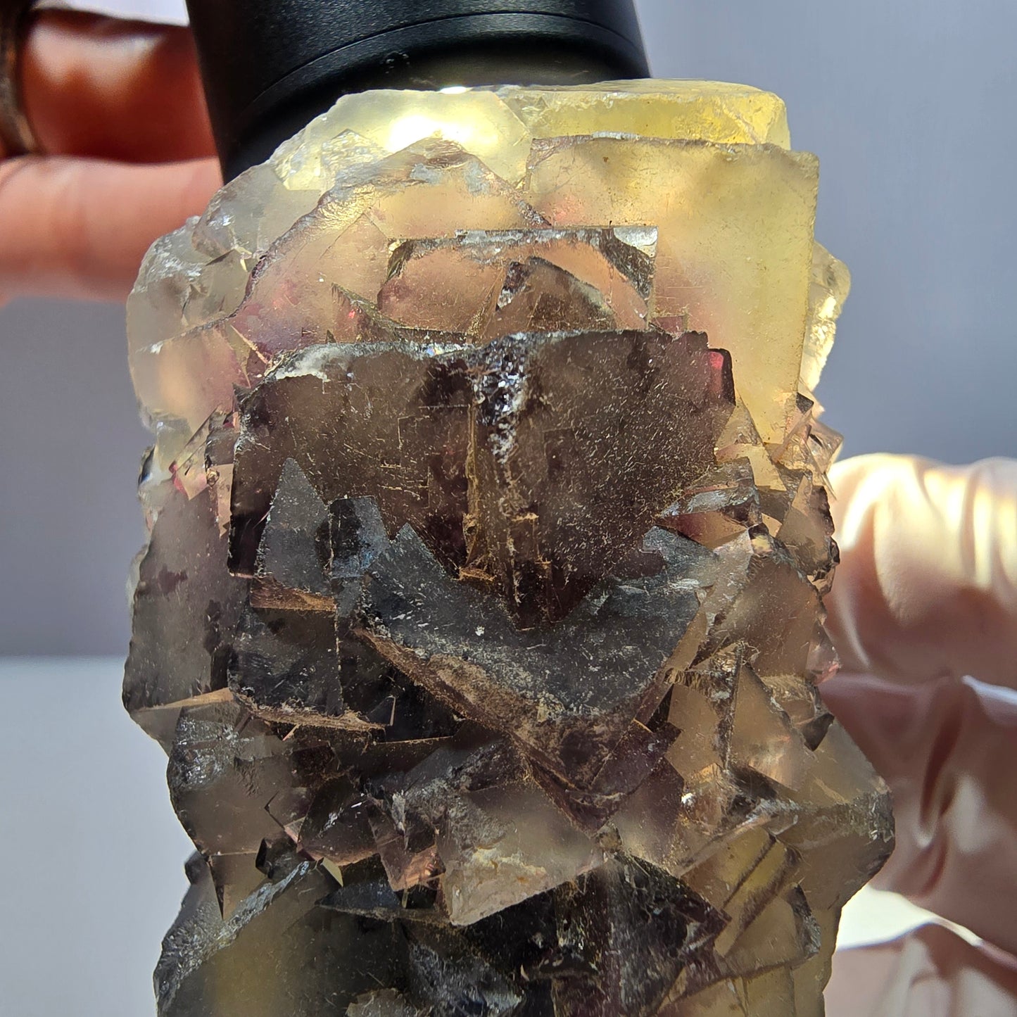 Phantom Fluorit Würfel Stufe, gelb lila Okorusu, Namibia 71*44*42mm