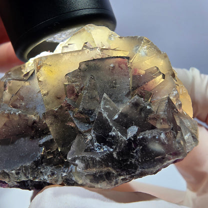 Phantom Fluorit Würfel Stufe, gelb lila Okorusu, Namibia 71*44*42mm