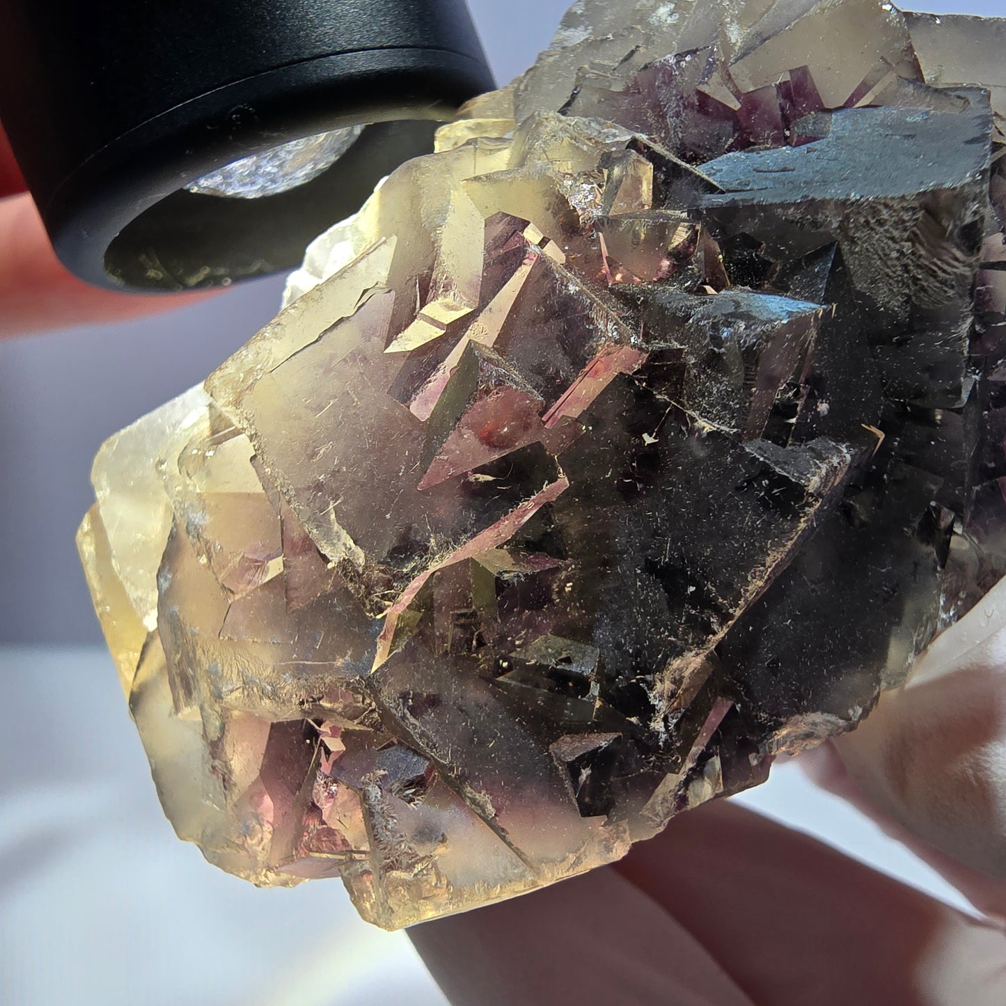 Phantom Fluorit Würfel Stufe, gelb lila Okorusu, Namibia 71*44*42mm